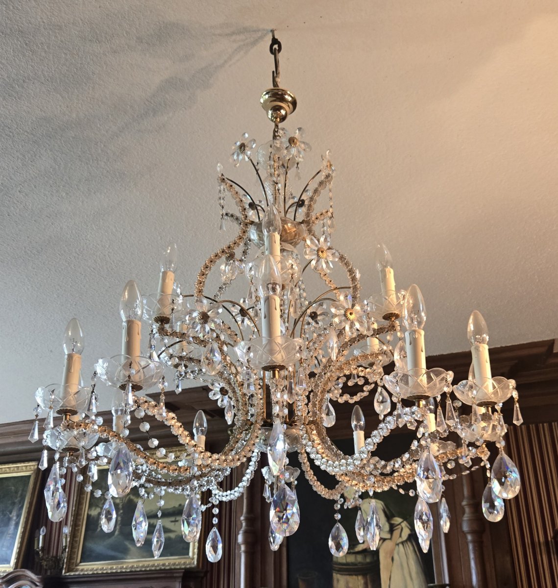 Murano: Very Large Crystal Chandelier With Pendants -photo-6