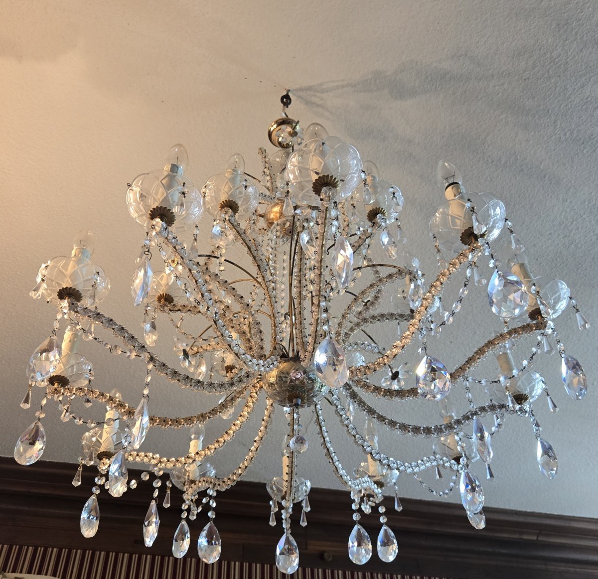 Murano: Very Large Crystal Chandelier With Pendants -photo-8