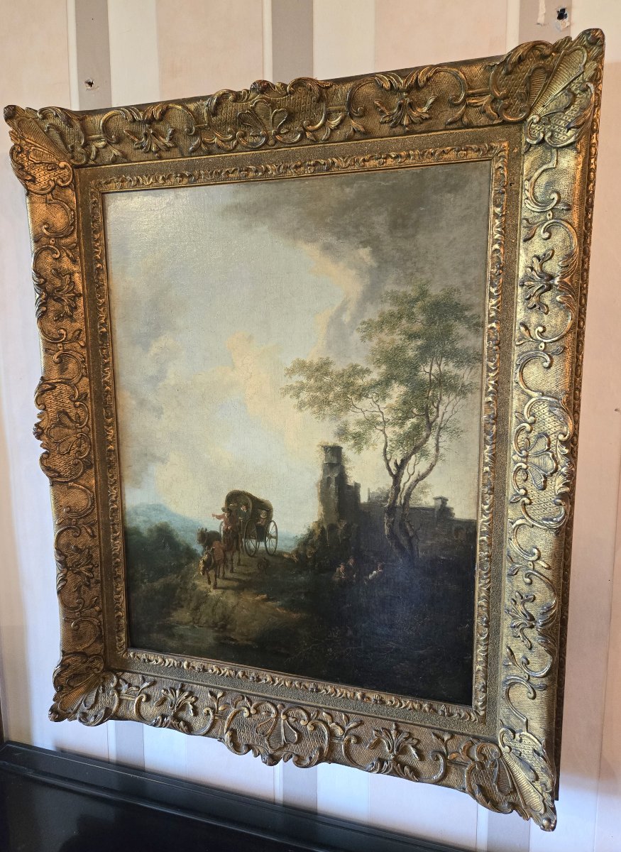 Ecole Italienne du XIXeme : tableau huile sur toile "la Diligence"-photo-6