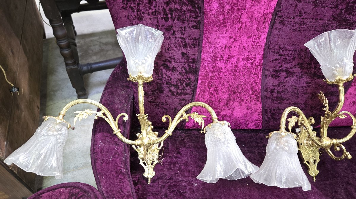 paire d'appliques en bronze doré-photo-1