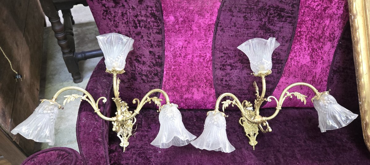 paire d'appliques en bronze doré-photo-2