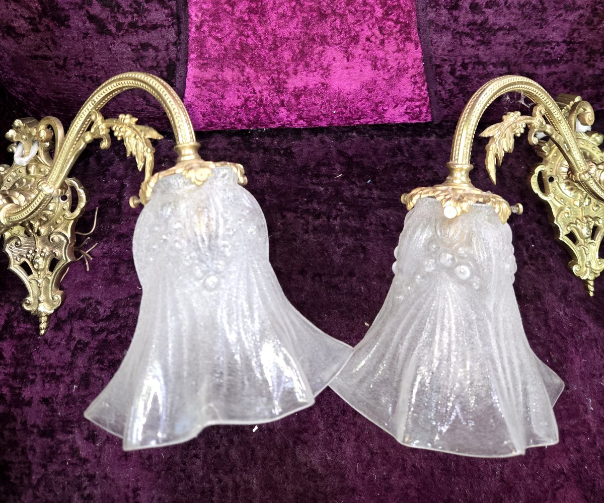 paire d'appliques en bronze doré-photo-4