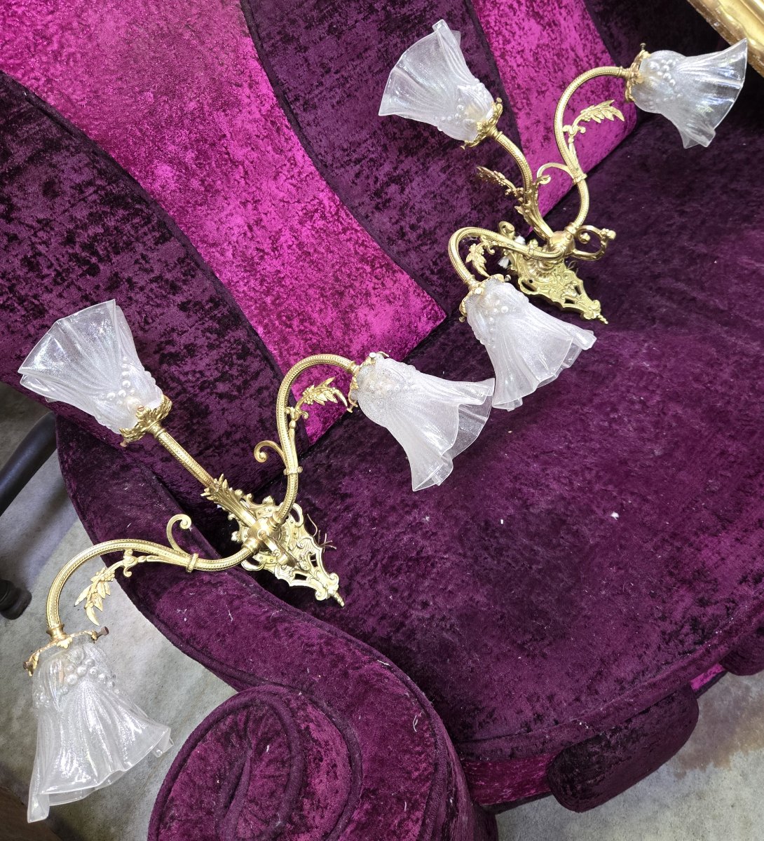 paire d'appliques en bronze doré-photo-6