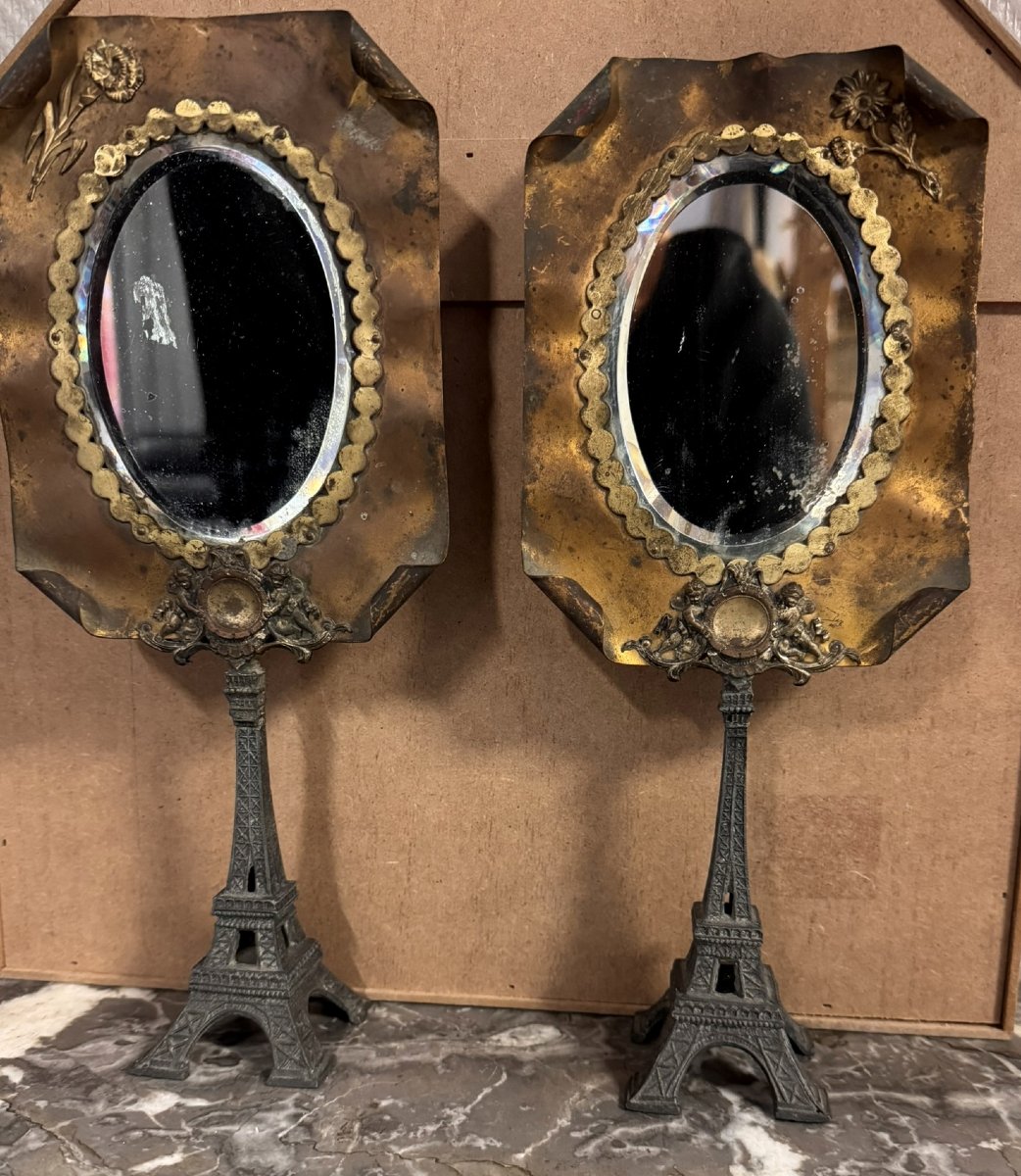 Paire de miroirs en laiton époque Art Déco pérchés sur la tour Eiffel-photo-1