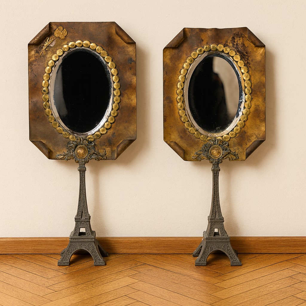 Paire de miroirs en laiton époque Art Déco pérchés sur la tour Eiffel