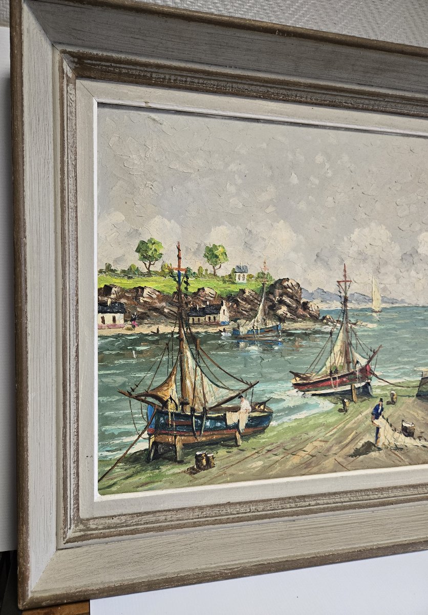 Charles Vaniscotte: Oil Painting On Canvas / Port In Brittany-photo-1