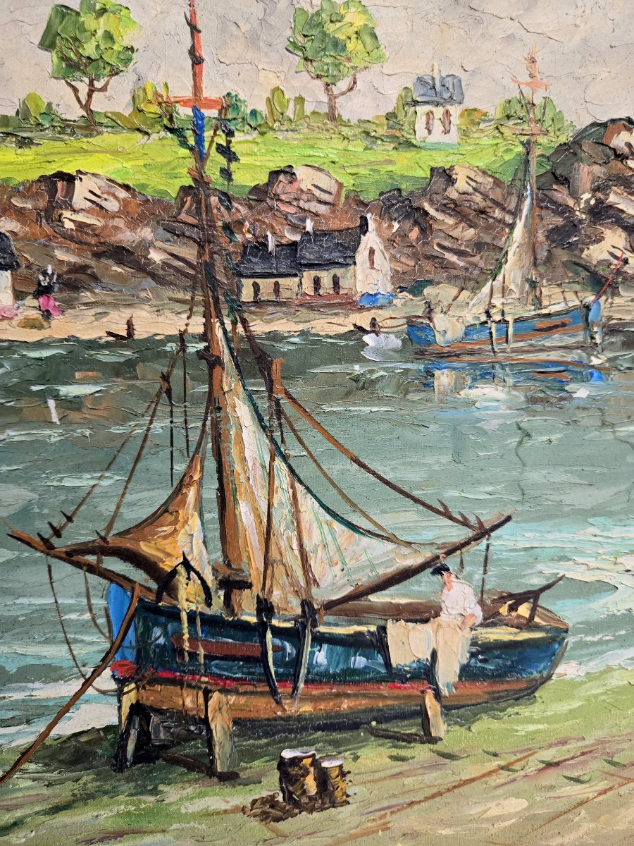 Charles Vaniscotte: Oil Painting On Canvas / Port In Brittany-photo-4