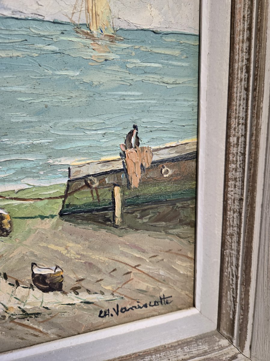 Charles Vaniscotte: Oil Painting On Canvas / Port In Brittany-photo-6