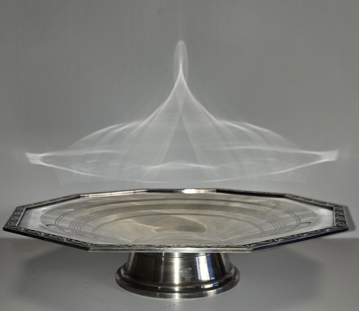 Large Art Deco Style Silver-plated Metal Bowl On A Heel -photo-3