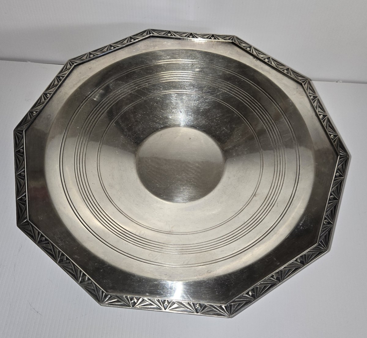 Large Art Deco Style Silver-plated Metal Bowl On A Heel -photo-4