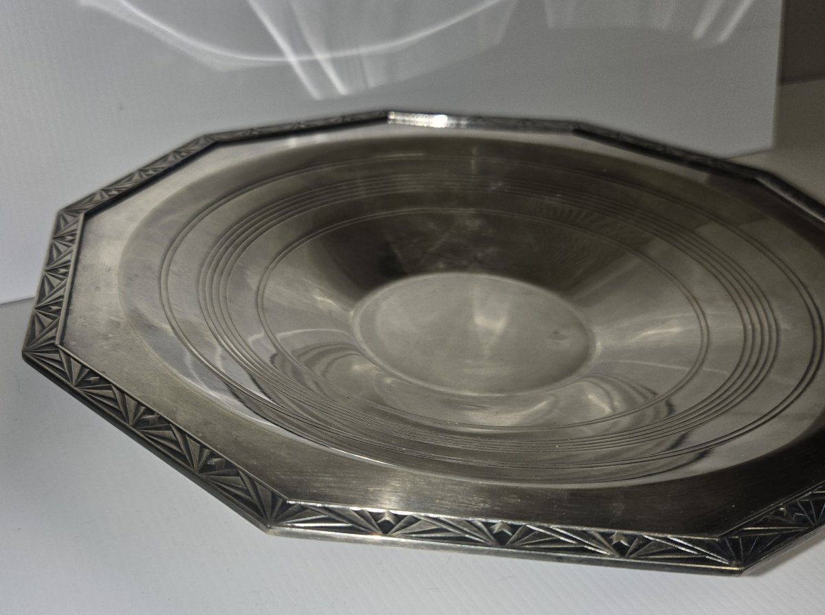 Large Art Deco Style Silver-plated Metal Bowl On A Heel -photo-1