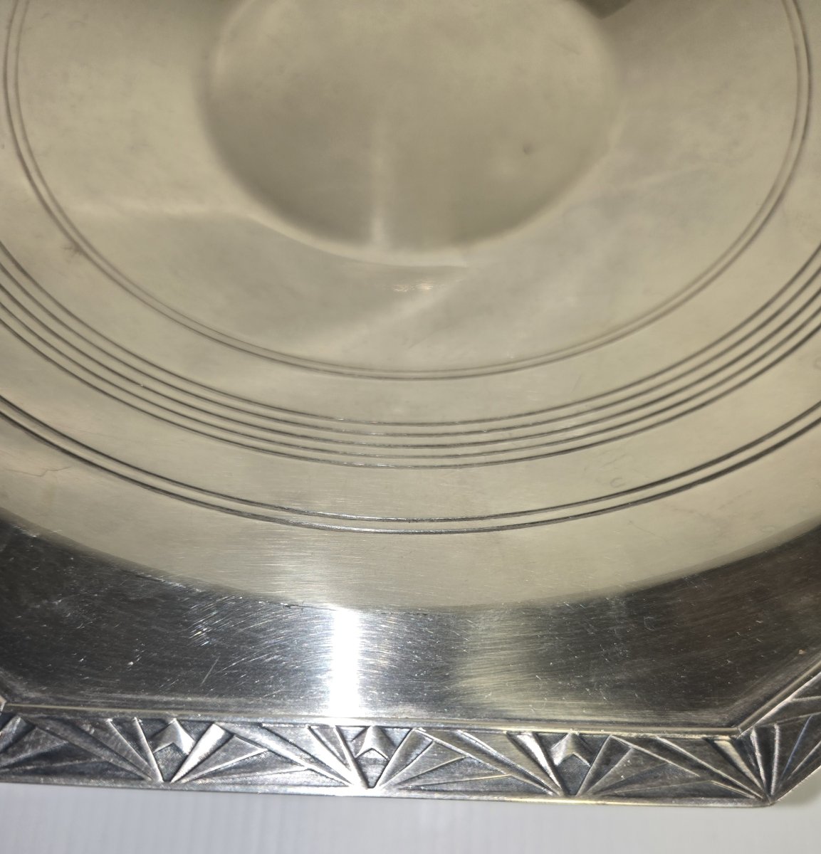 Large Art Deco Style Silver-plated Metal Bowl On A Heel -photo-2