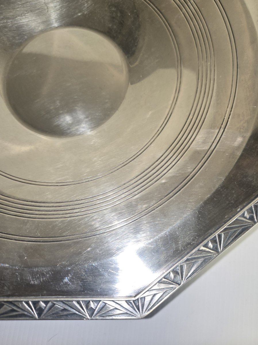 Large Art Deco Style Silver-plated Metal Bowl On A Heel -photo-3