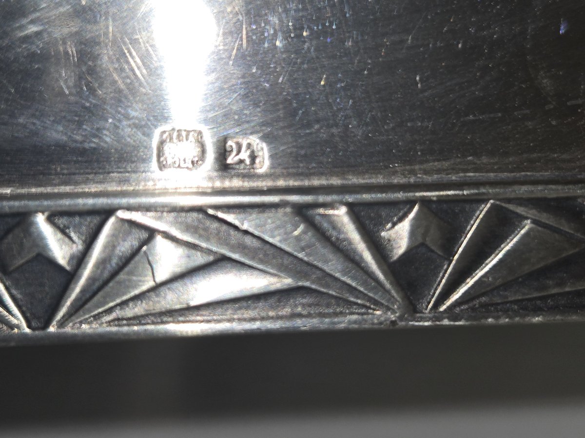 Large Art Deco Style Silver-plated Metal Bowl On A Heel -photo-5