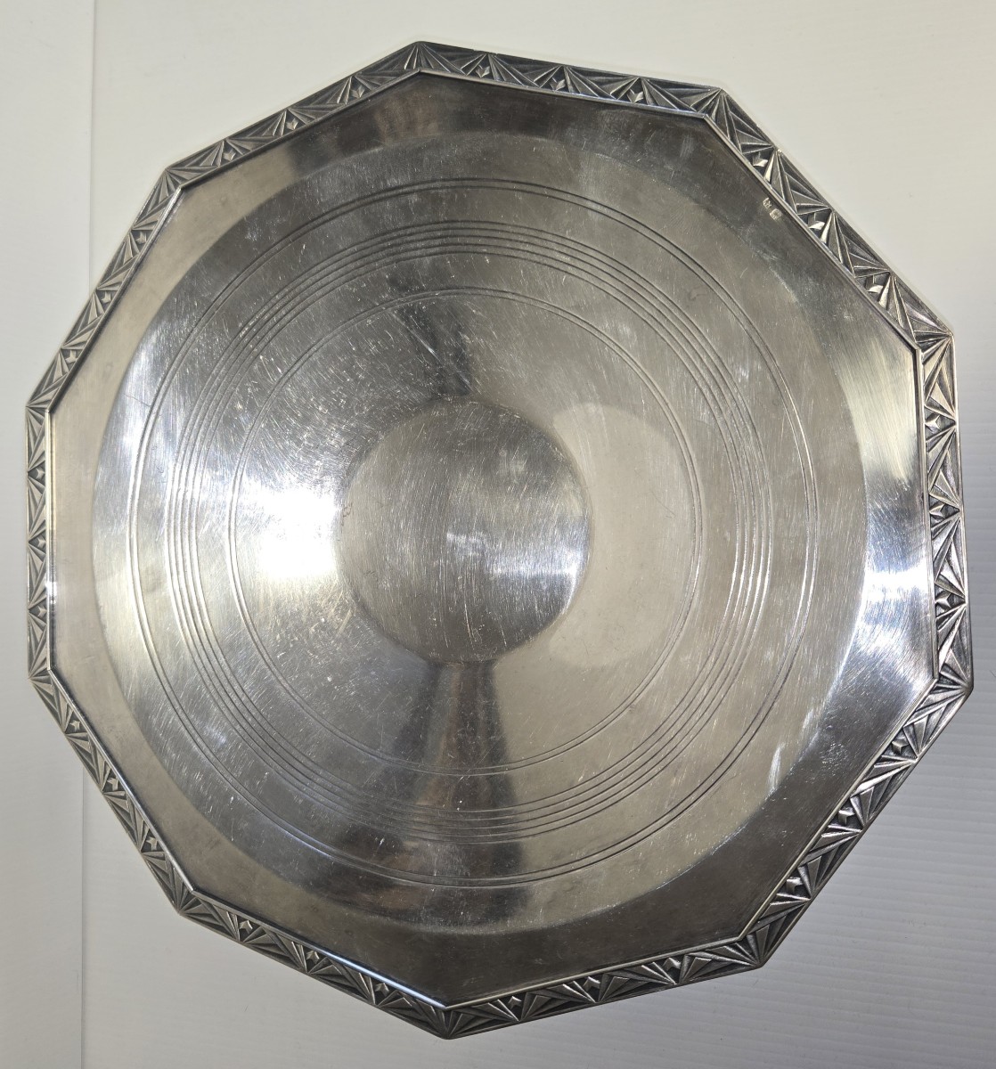 Large Art Deco Style Silver-plated Metal Bowl On A Heel 