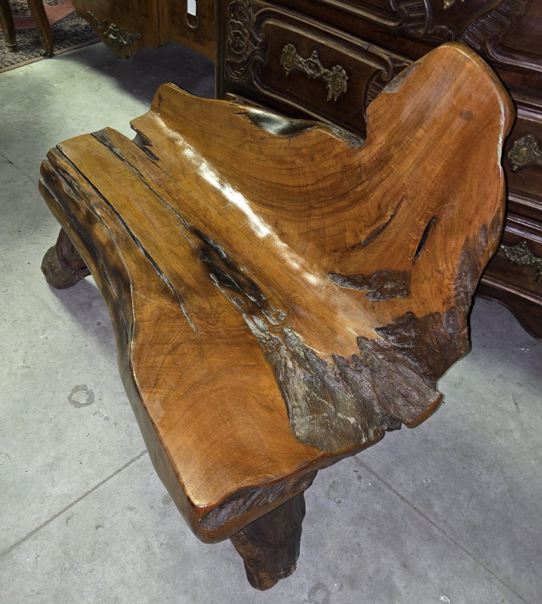 20th Century Asia: Bench Made Of Olive Wood And Driftwood -photo-3