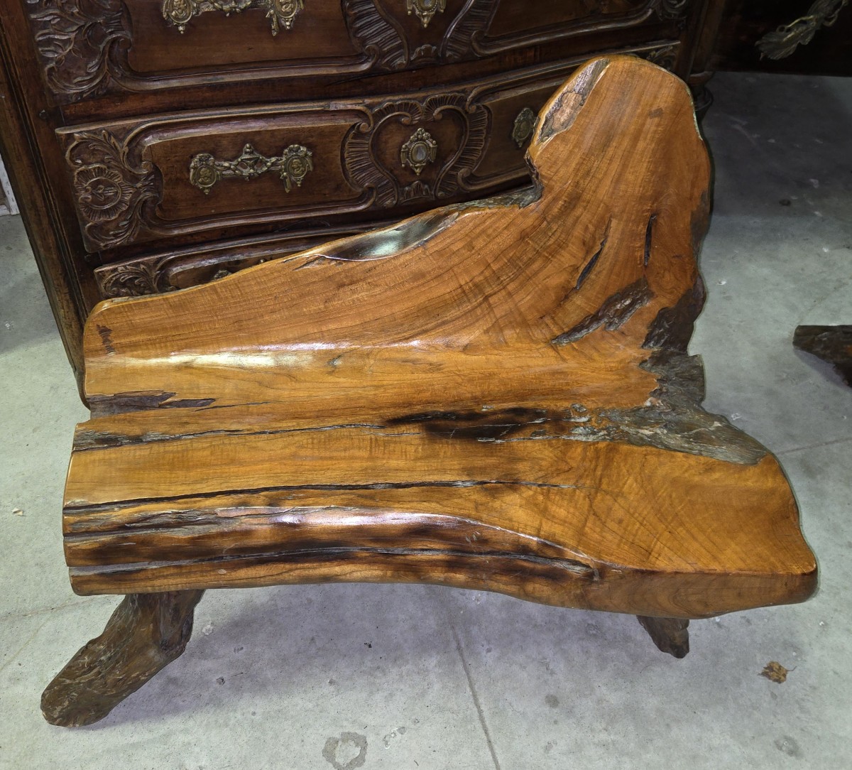 20th Century Asia: Bench Made Of Olive Wood And Driftwood 