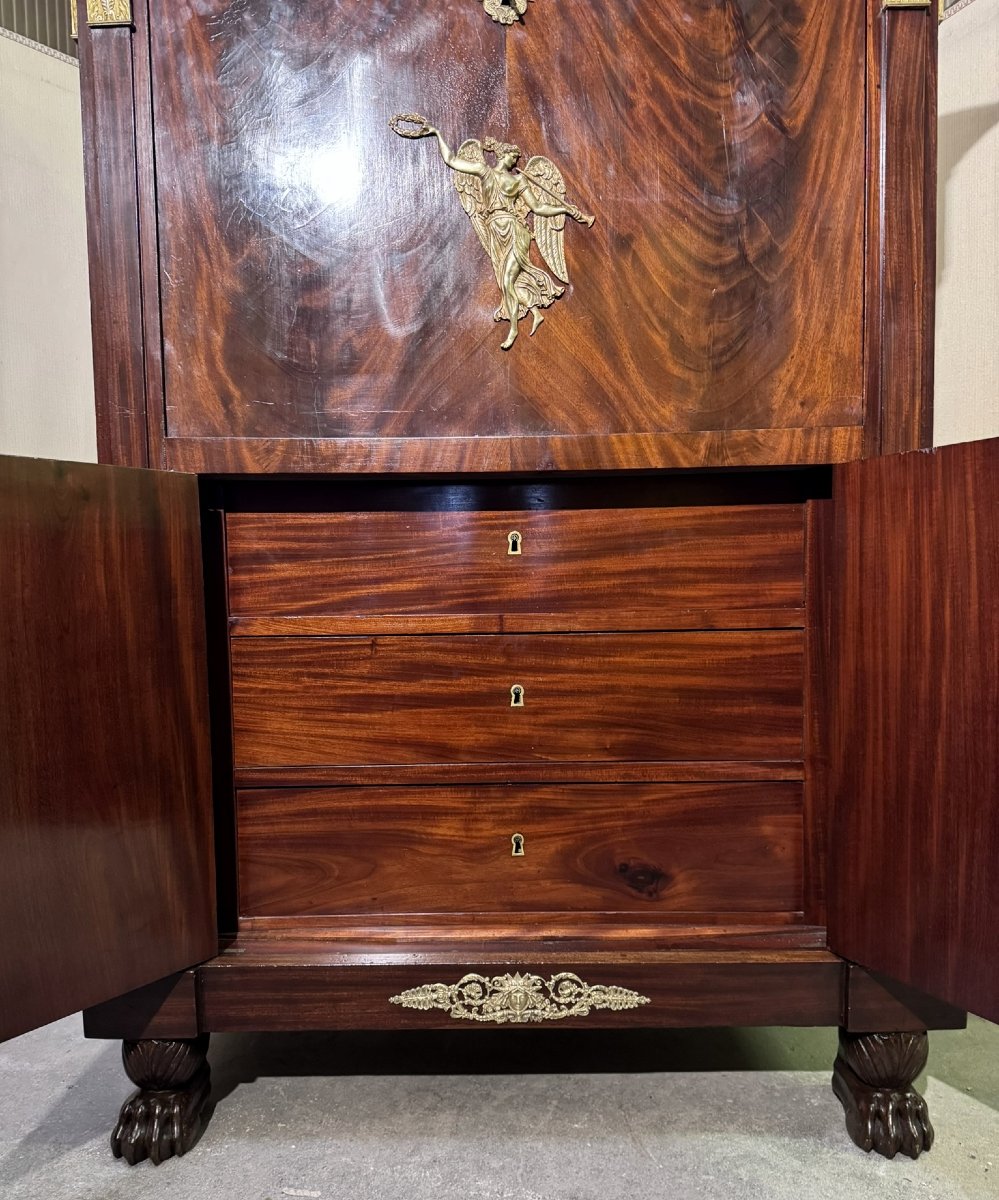 A Rare Empire Period Mahogany Secretary Desk With Four Columns Surmounted By Bronze Capitals.-photo-4