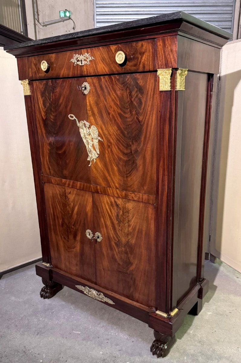 A Rare Empire Period Mahogany Secretary Desk With Four Columns Surmounted By Bronze Capitals.-photo-8