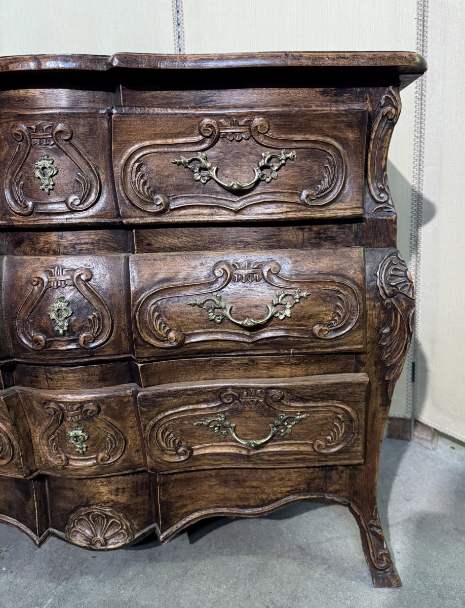 Louis XV Style Provençal Bombé Commode In Solid Wood-photo-4