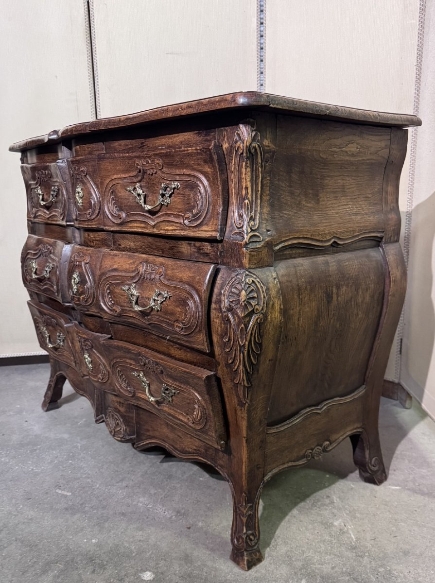 Louis XV Style Provençal Bombé Commode In Solid Wood-photo-6