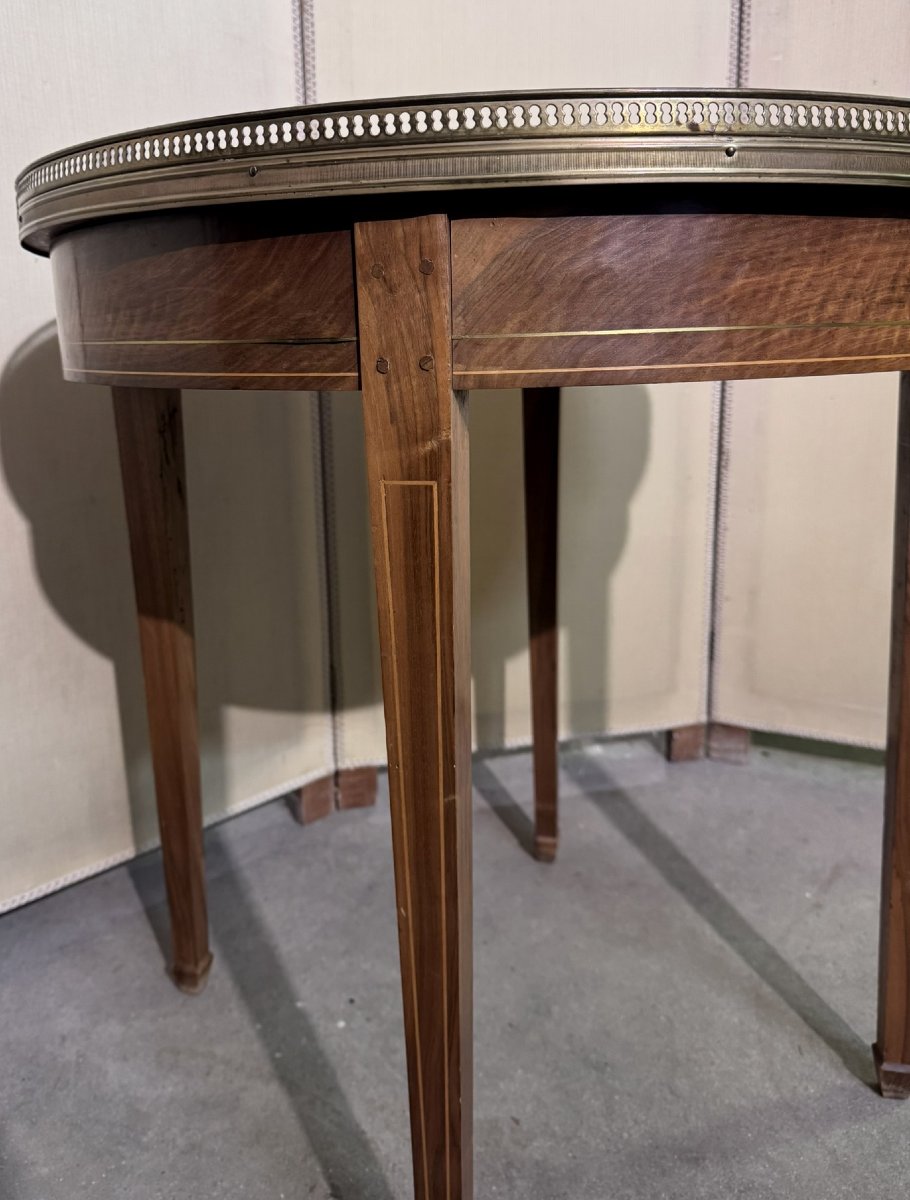 Louis XVI Style Bouillotte Table In Marquetry And Gilt Brass Stringing-photo-3