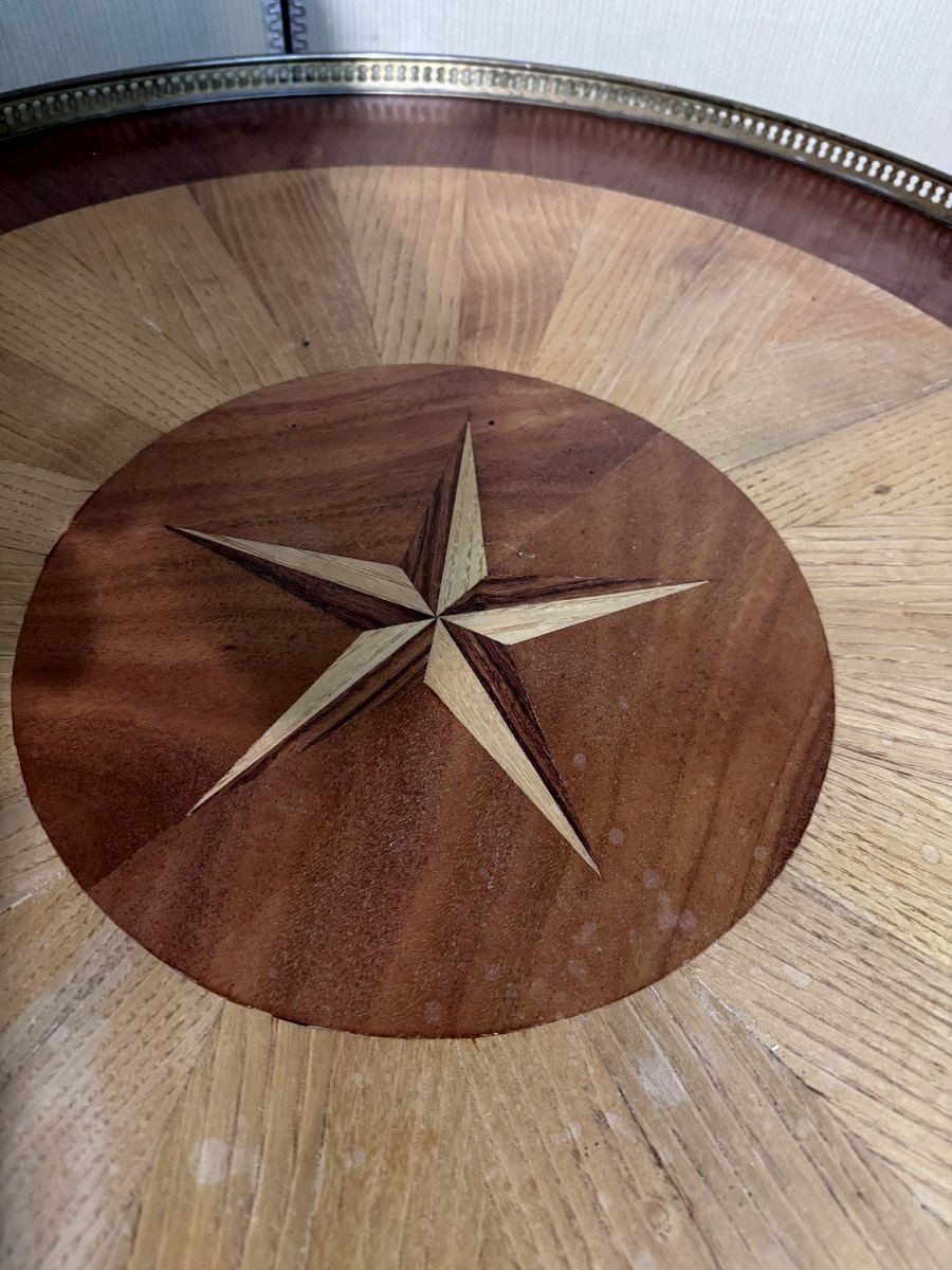 Louis XVI Style Bouillotte Table In Marquetry And Gilt Brass Stringing-photo-5