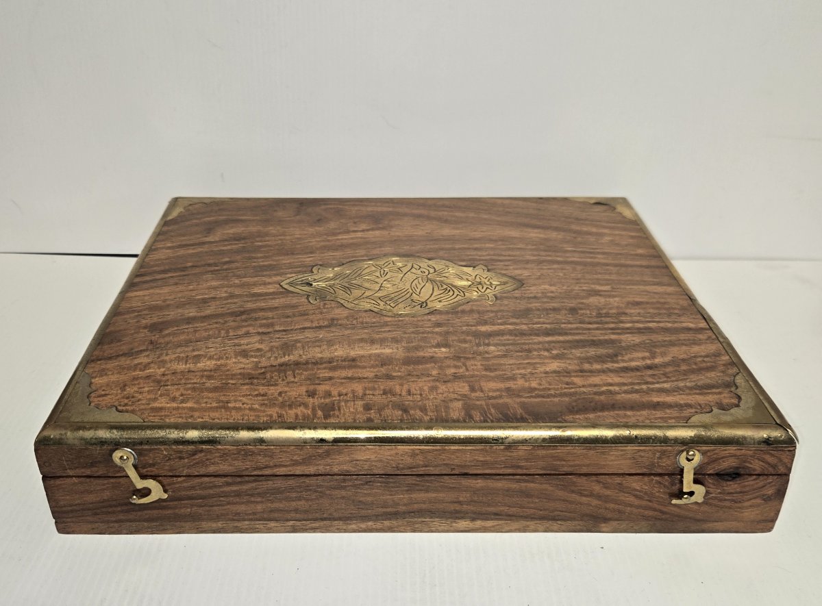 English Box In Rosewood And Gilt Brass Marquetry-photo-1