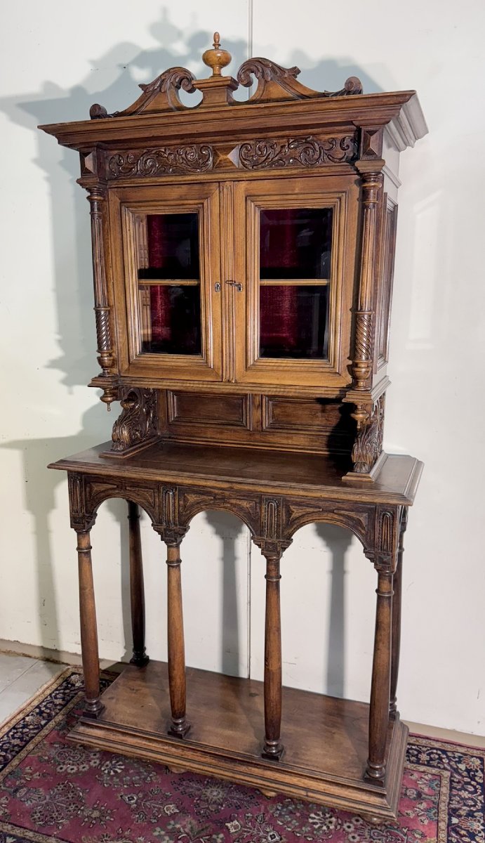 Vitrine sur console style Renaissance en noyer-photo-2