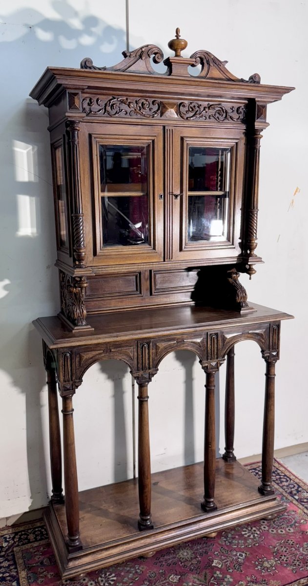 Vitrine sur console style Renaissance en noyer-photo-3