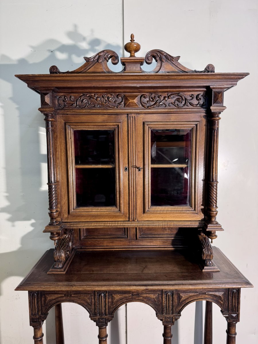 Vitrine sur console style Renaissance en noyer-photo-4