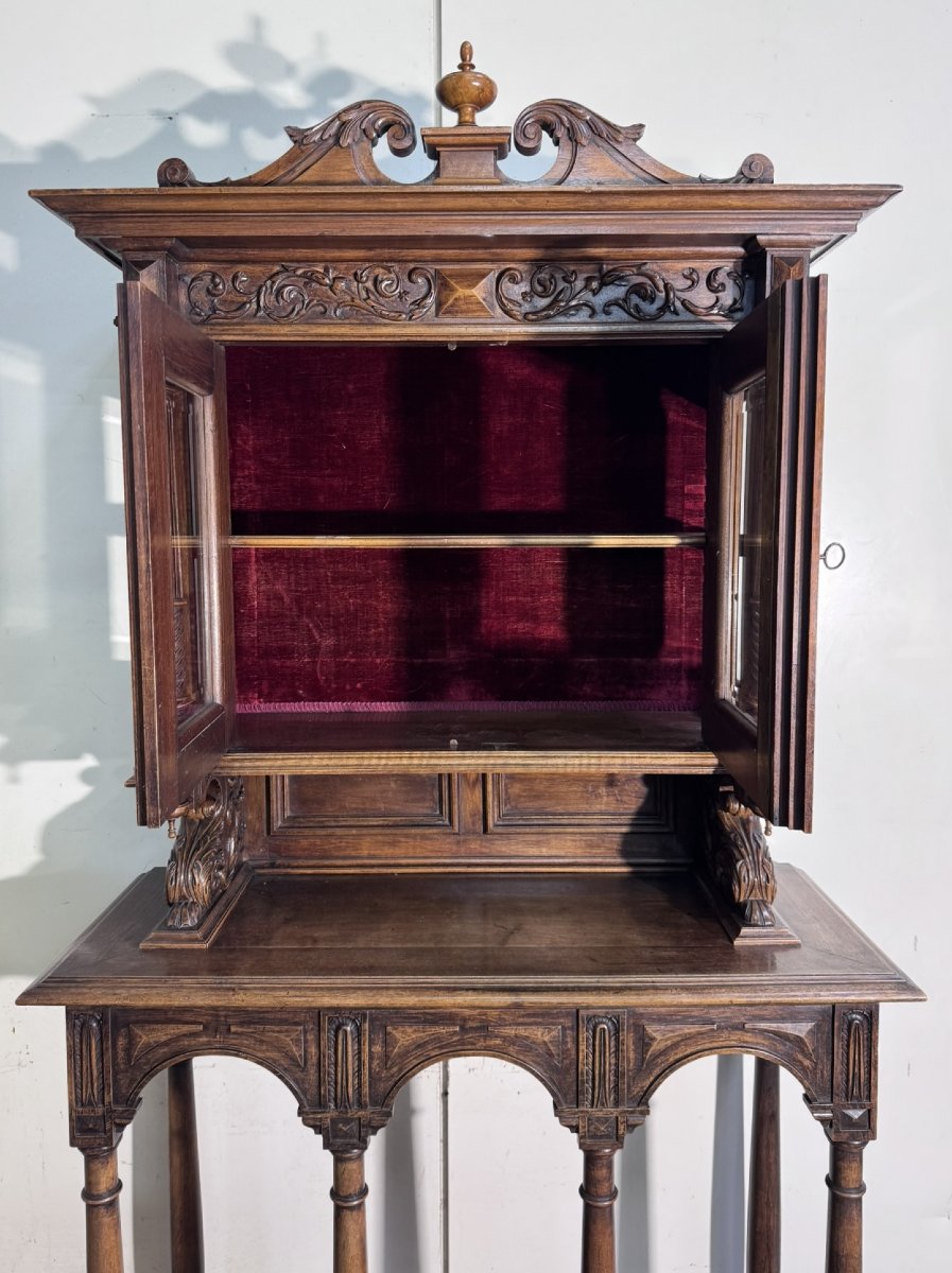 Vitrine sur console style Renaissance en noyer-photo-6