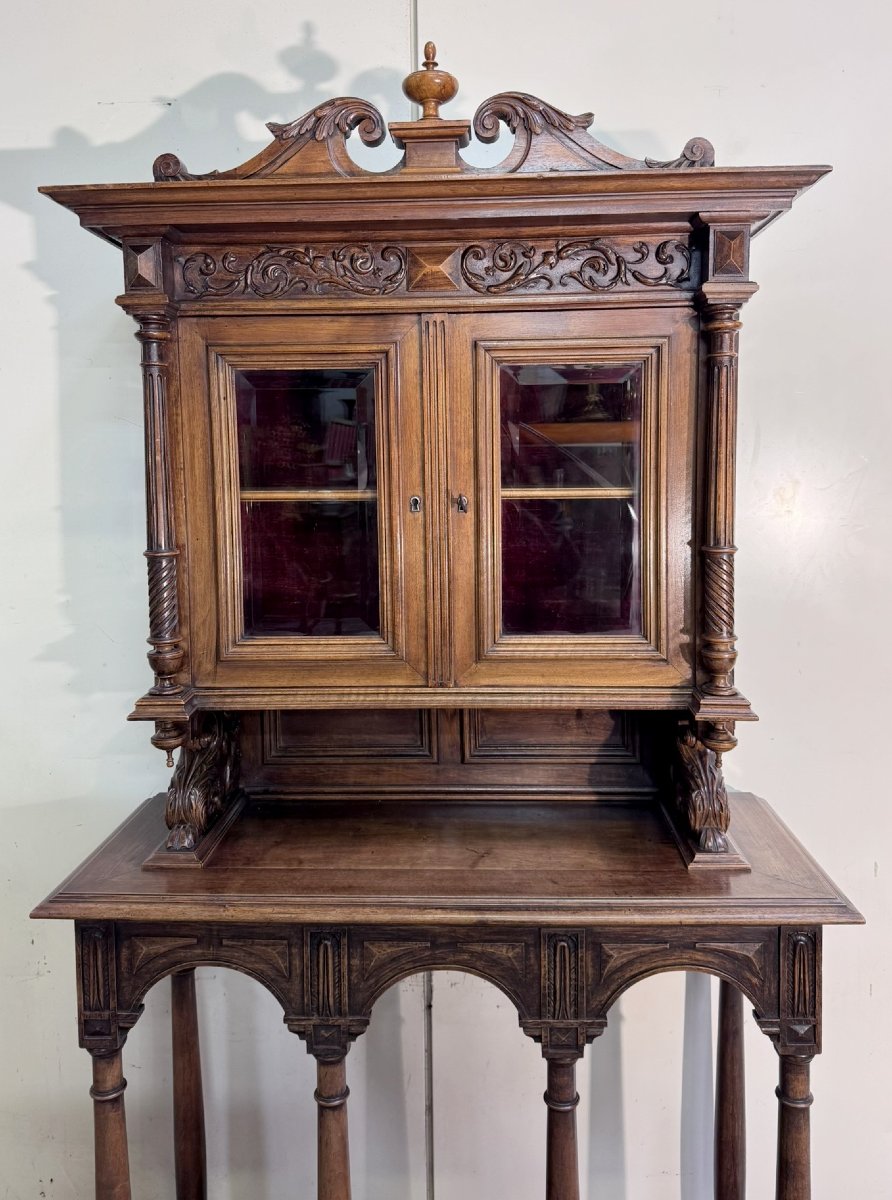 Vitrine sur console style Renaissance en noyer-photo-7