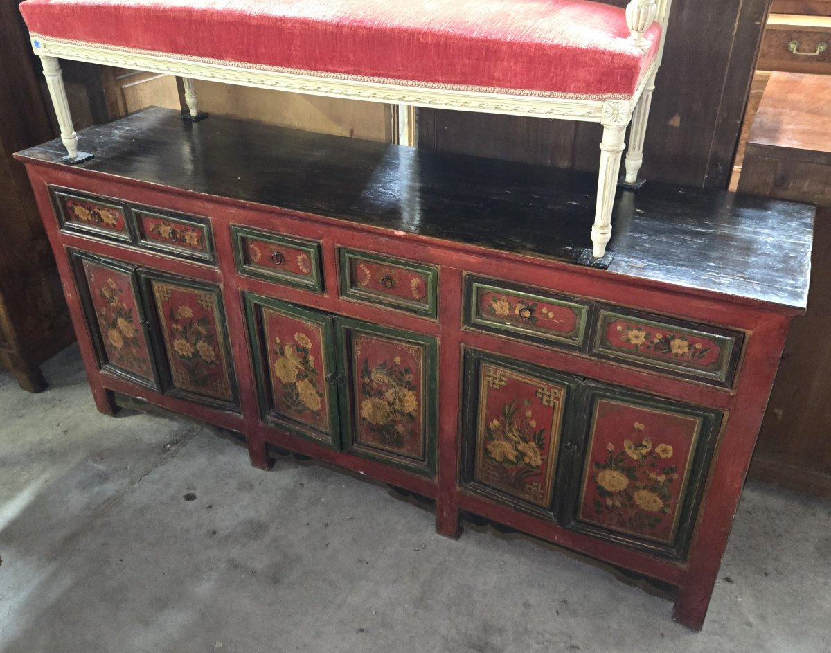 19th Century Asia: Very Large Lacquered Wood Sideboard-photo-8