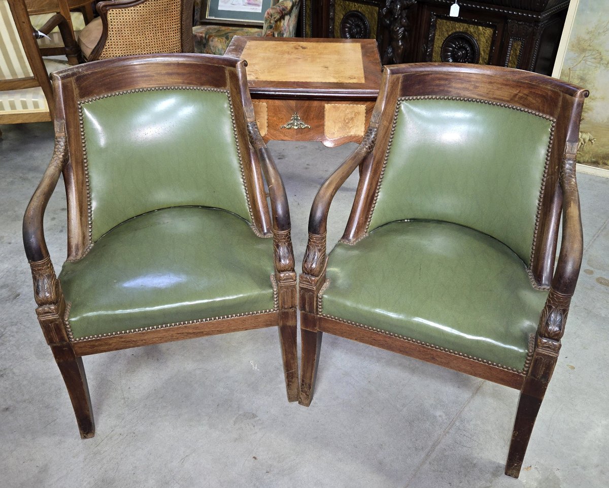 Pair Of Empire Style Mahogany Armchairs With Dolphins-photo-1
