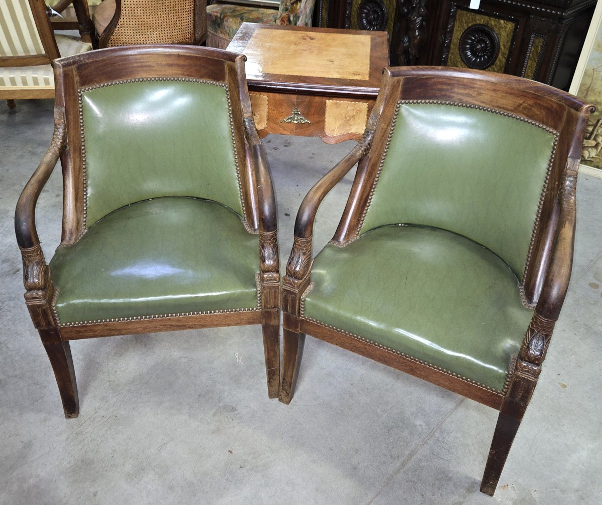 Pair Of Empire Style Mahogany Armchairs With Dolphins-photo-2
