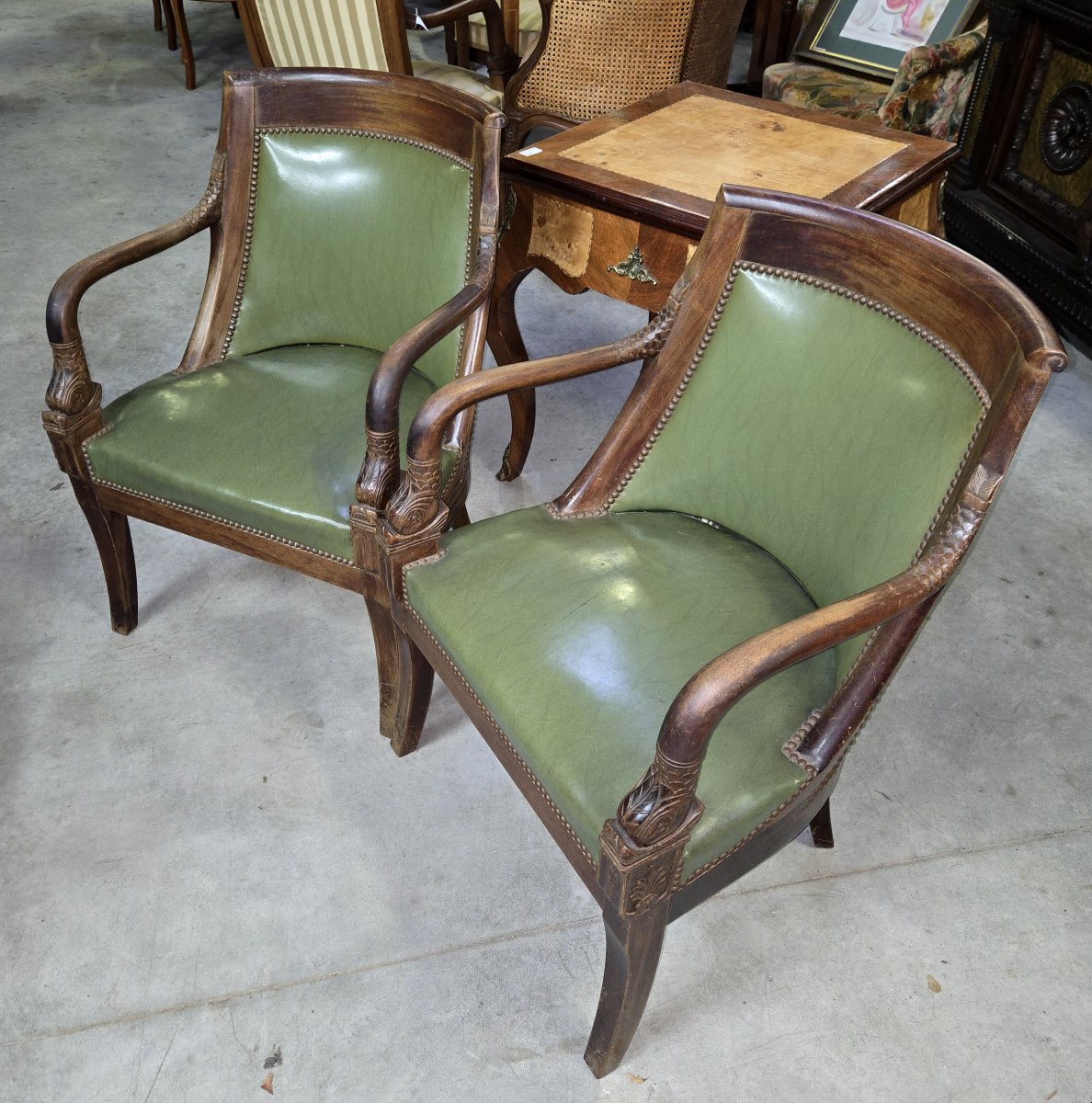 Pair Of Empire Style Mahogany Armchairs With Dolphins-photo-3