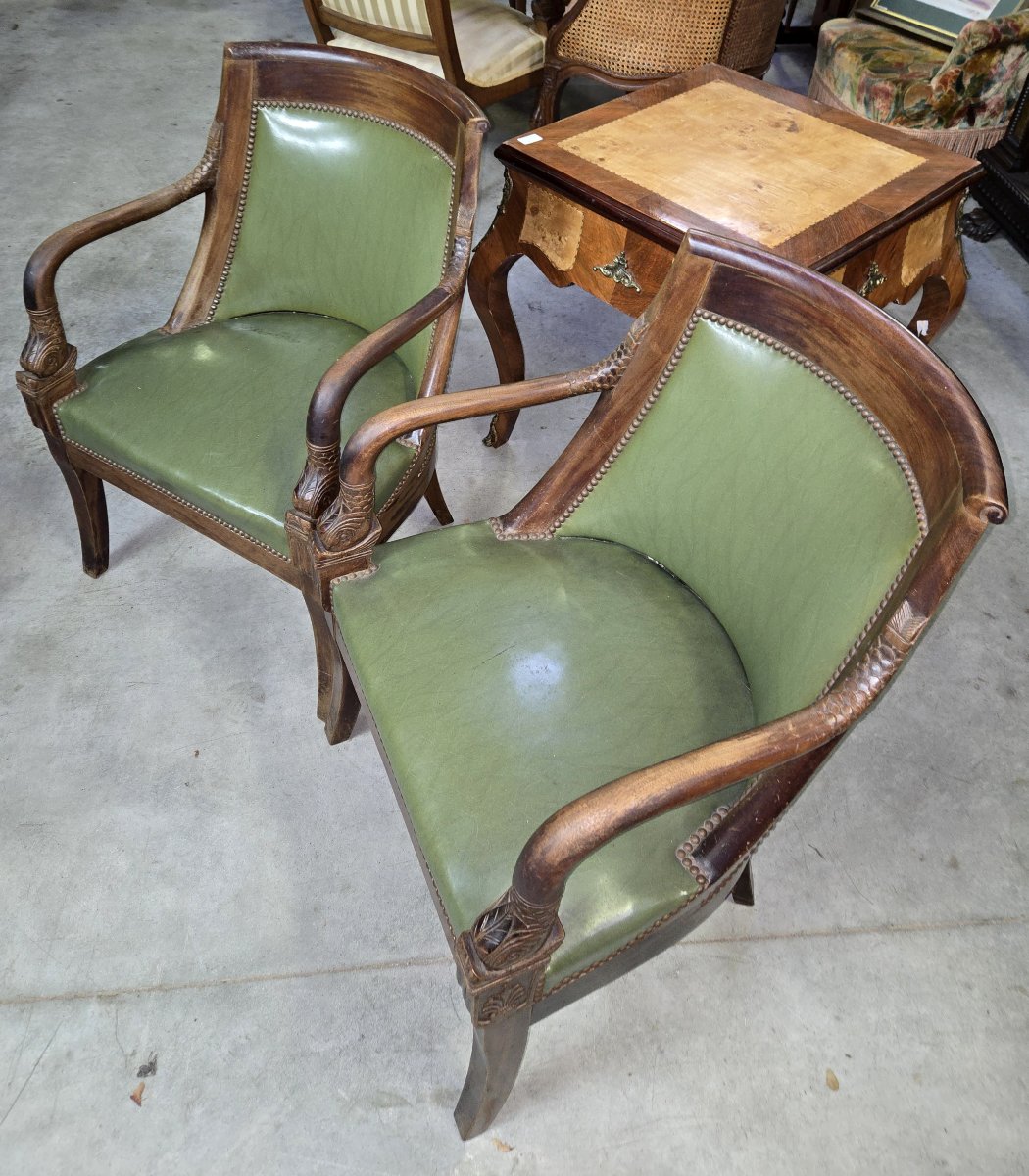 Pair Of Empire Style Mahogany Armchairs With Dolphins-photo-4