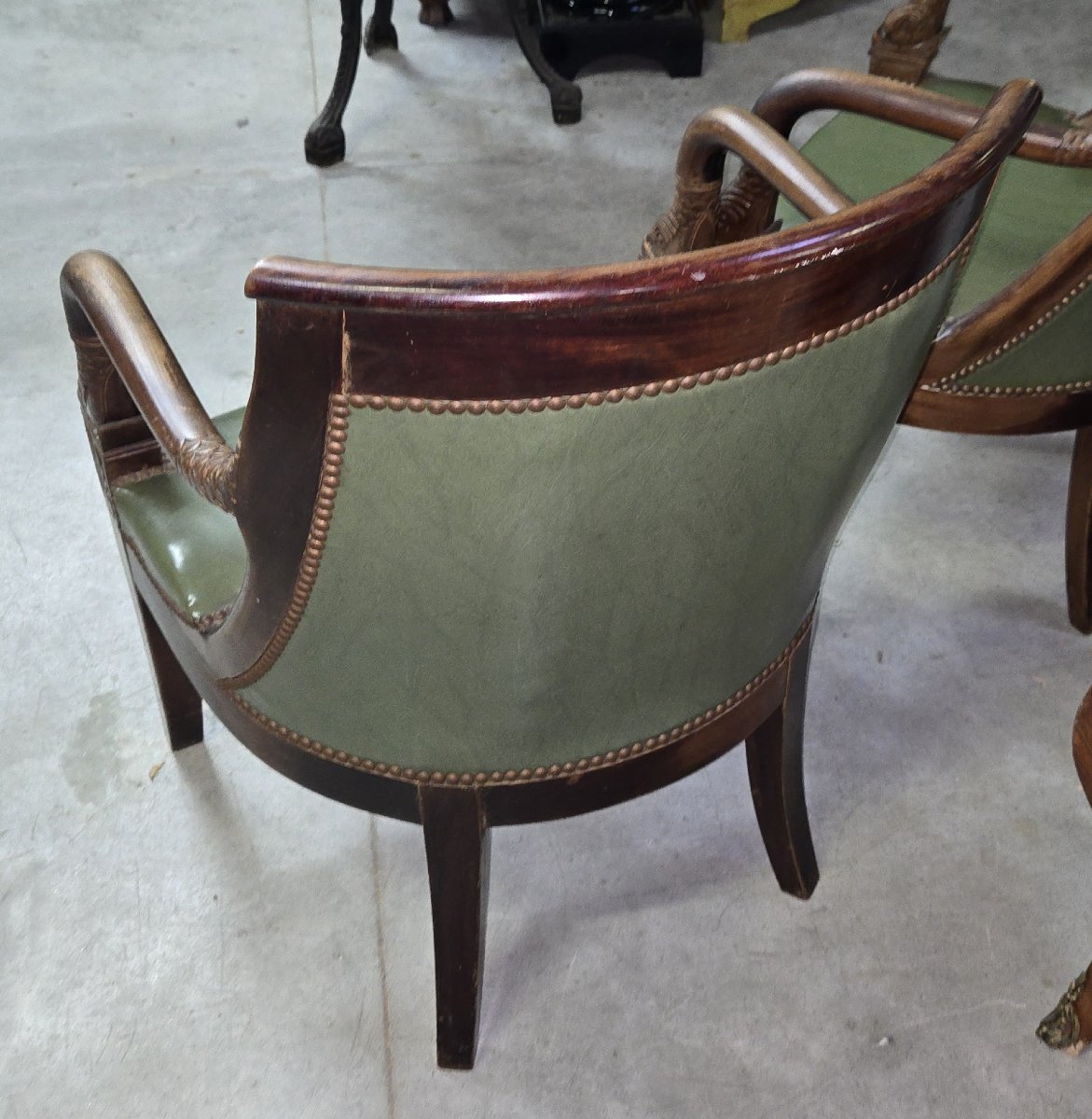 Pair Of Empire Style Mahogany Armchairs With Dolphins-photo-5