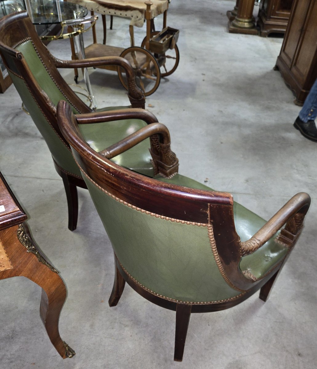 Pair Of Empire Style Mahogany Armchairs With Dolphins-photo-6