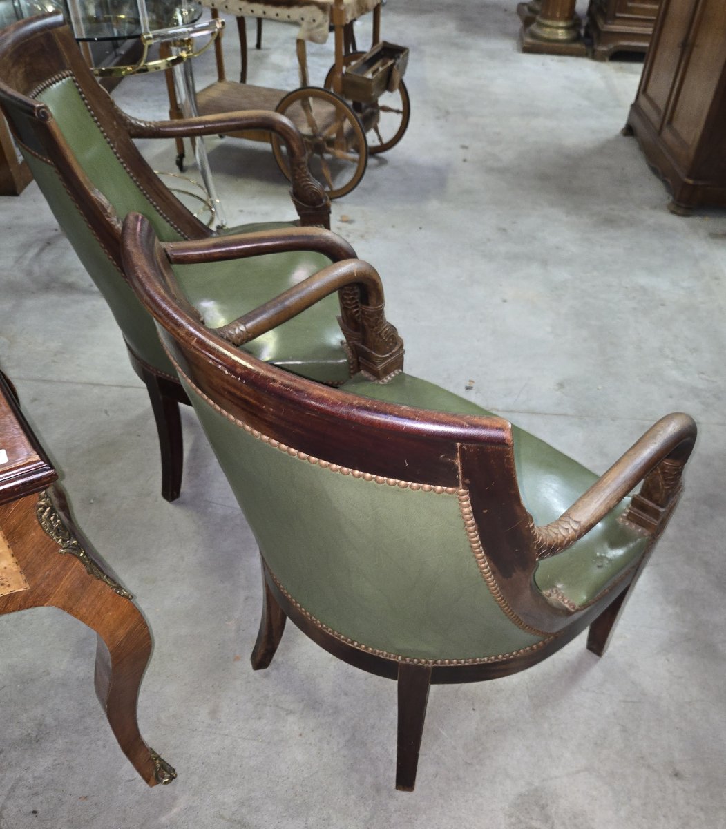 Pair Of Empire Style Mahogany Armchairs With Dolphins-photo-7