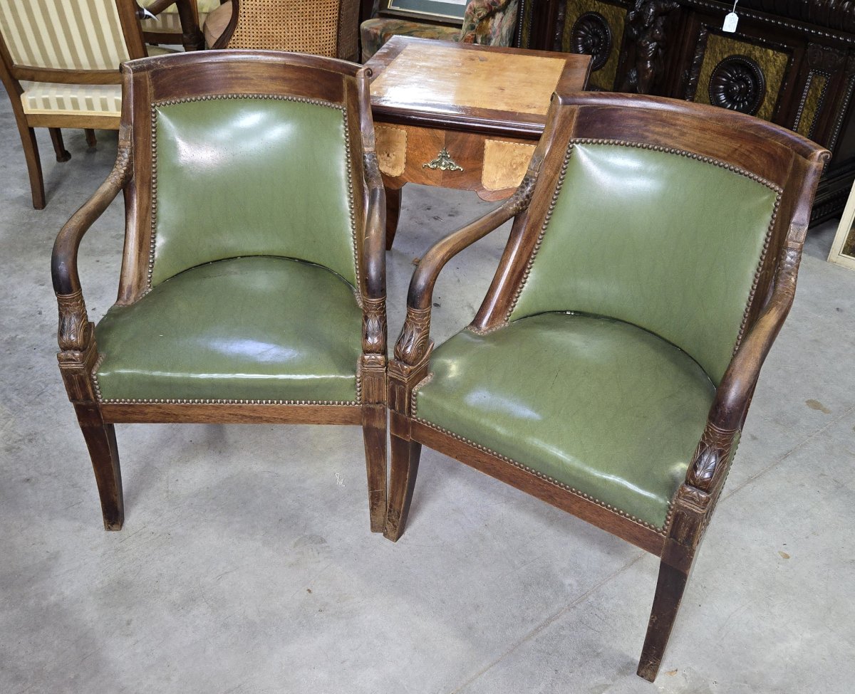 Pair Of Empire Style Mahogany Armchairs With Dolphins-photo-8