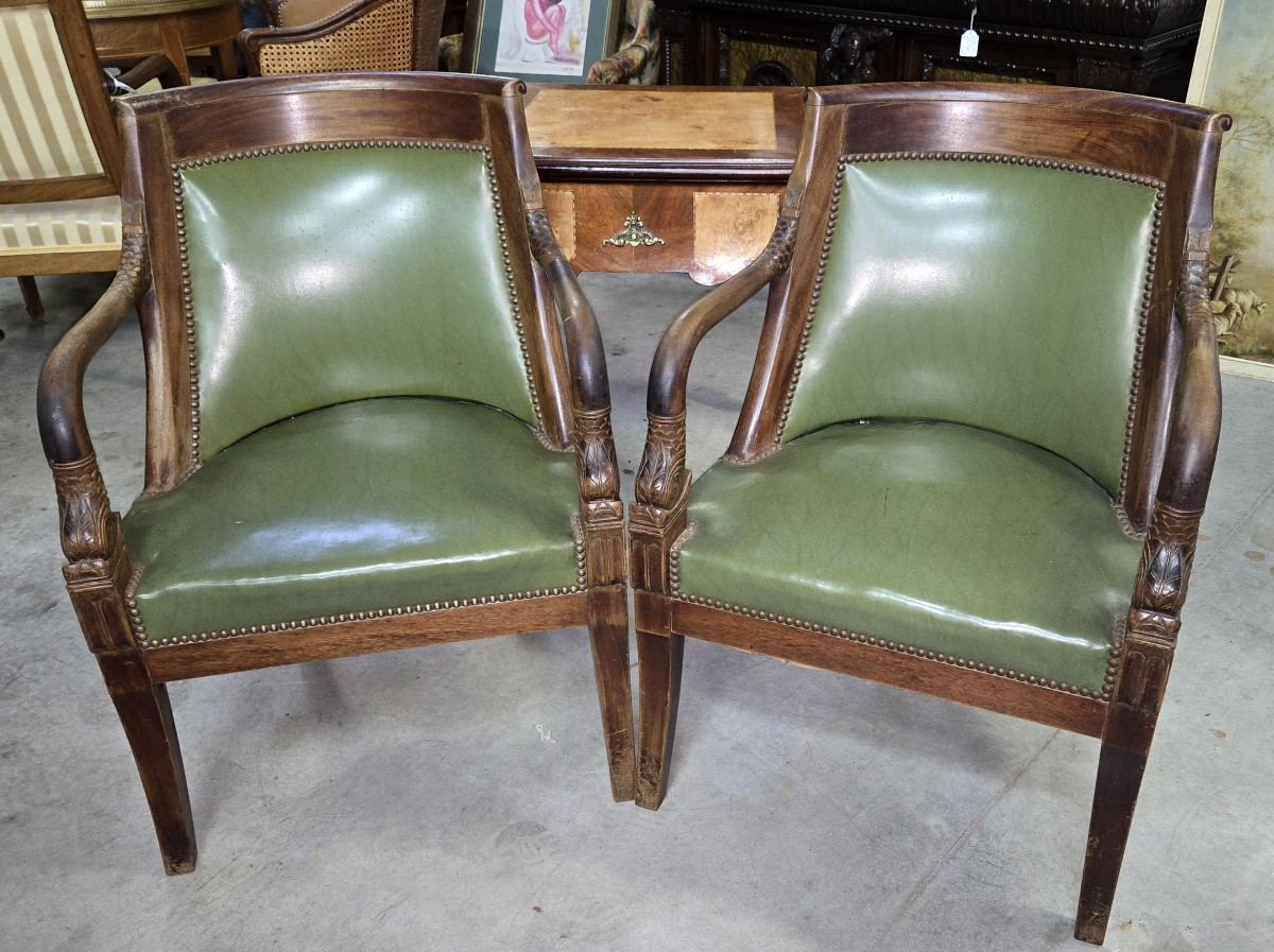Pair Of Empire Style Mahogany Armchairs With Dolphins