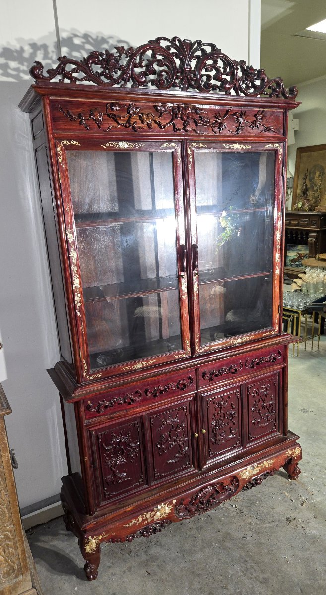 19th Century Asia: Antique Lacquered Bookcase, Richly Carved And Decorated-photo-5
