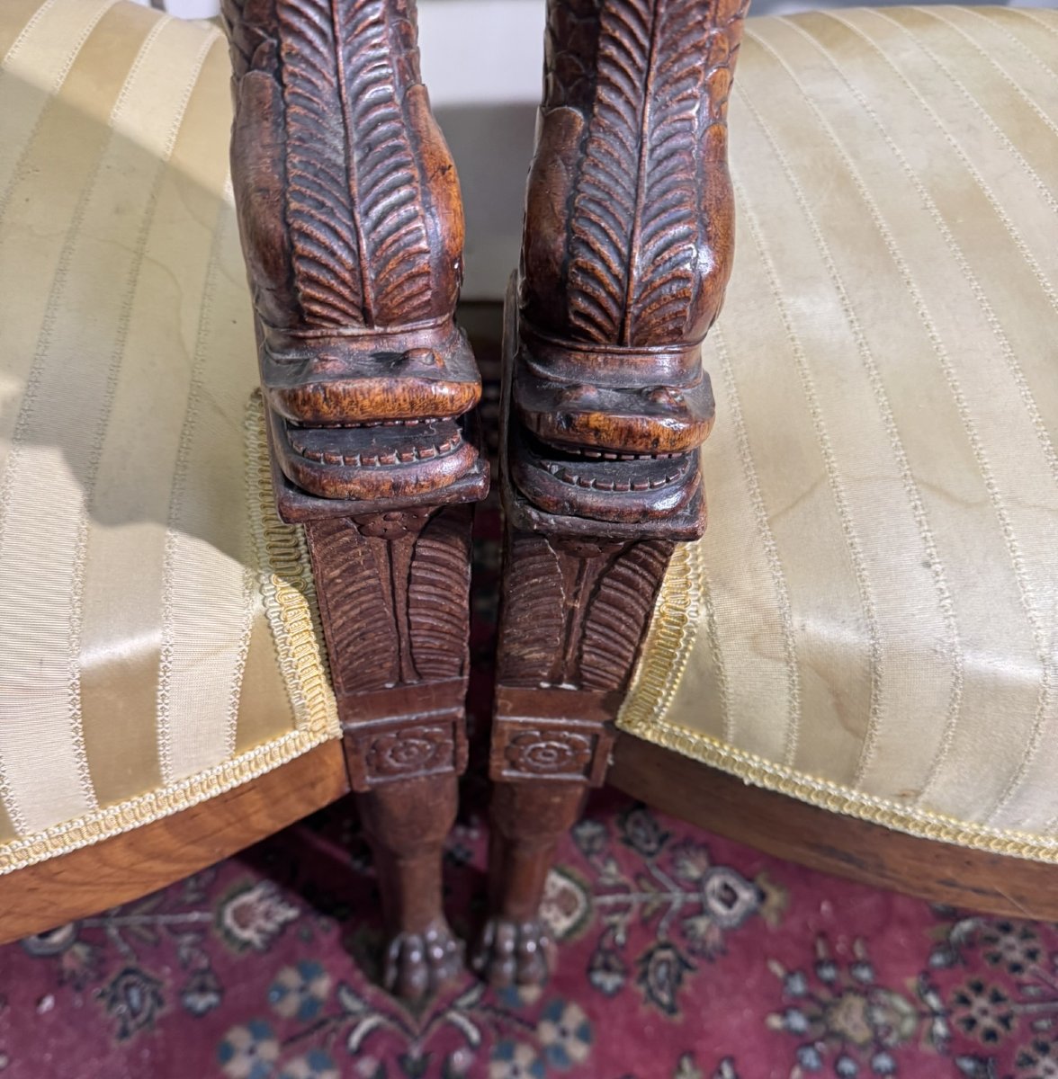 Paire de fauteuils Gondoles aux dauphins époque Empire en acajou -photo-7