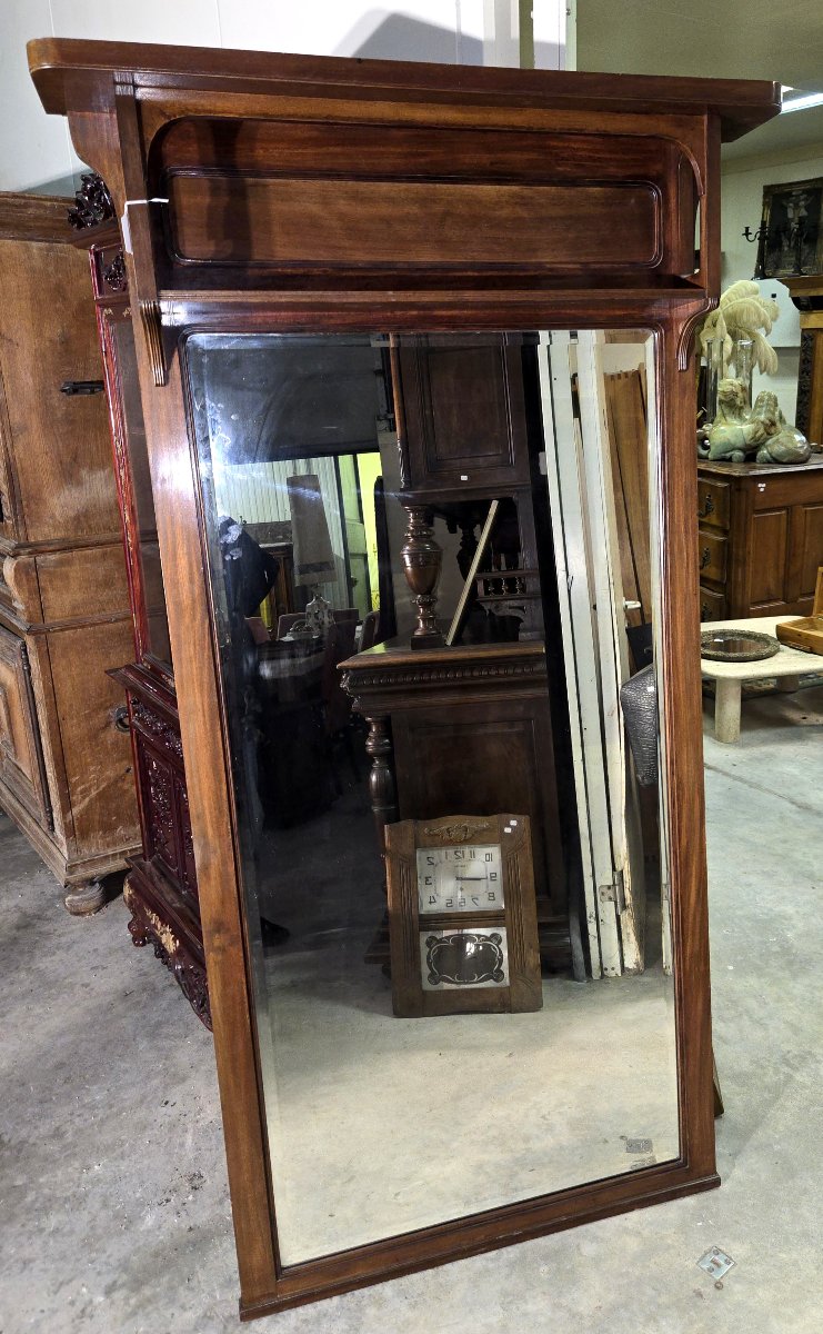 Trés grand miroir trumeau époque Art Nouveau en acajou / h 196cm-photo-8