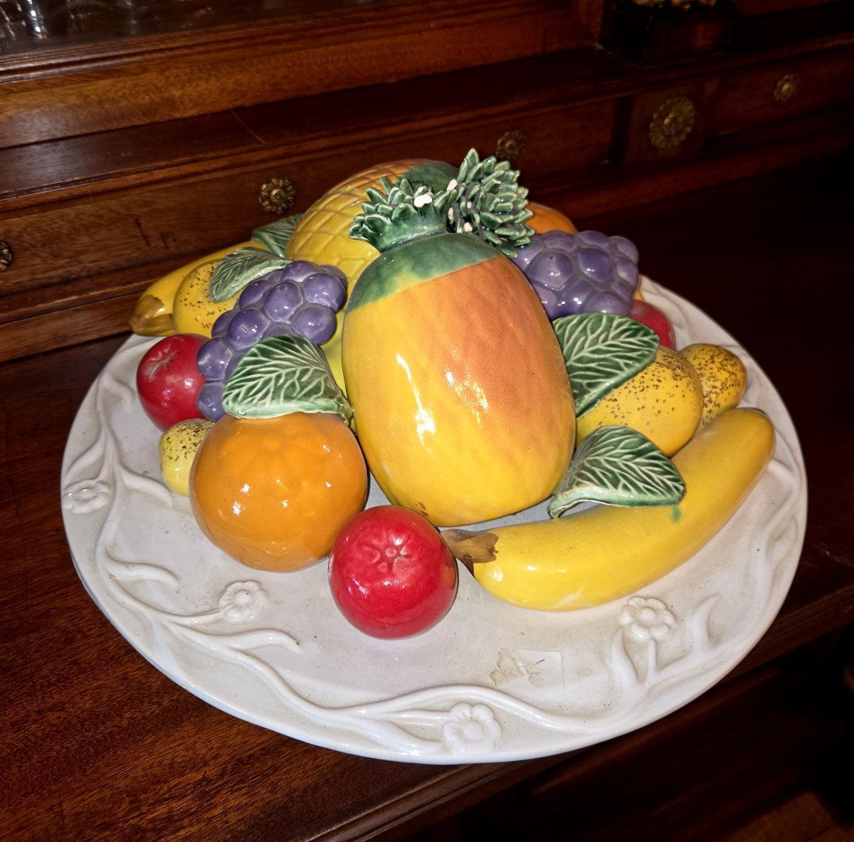 Italy, 20th Century: Decorative Slipware Composition Depicting A Plate Of Fruit-photo-5