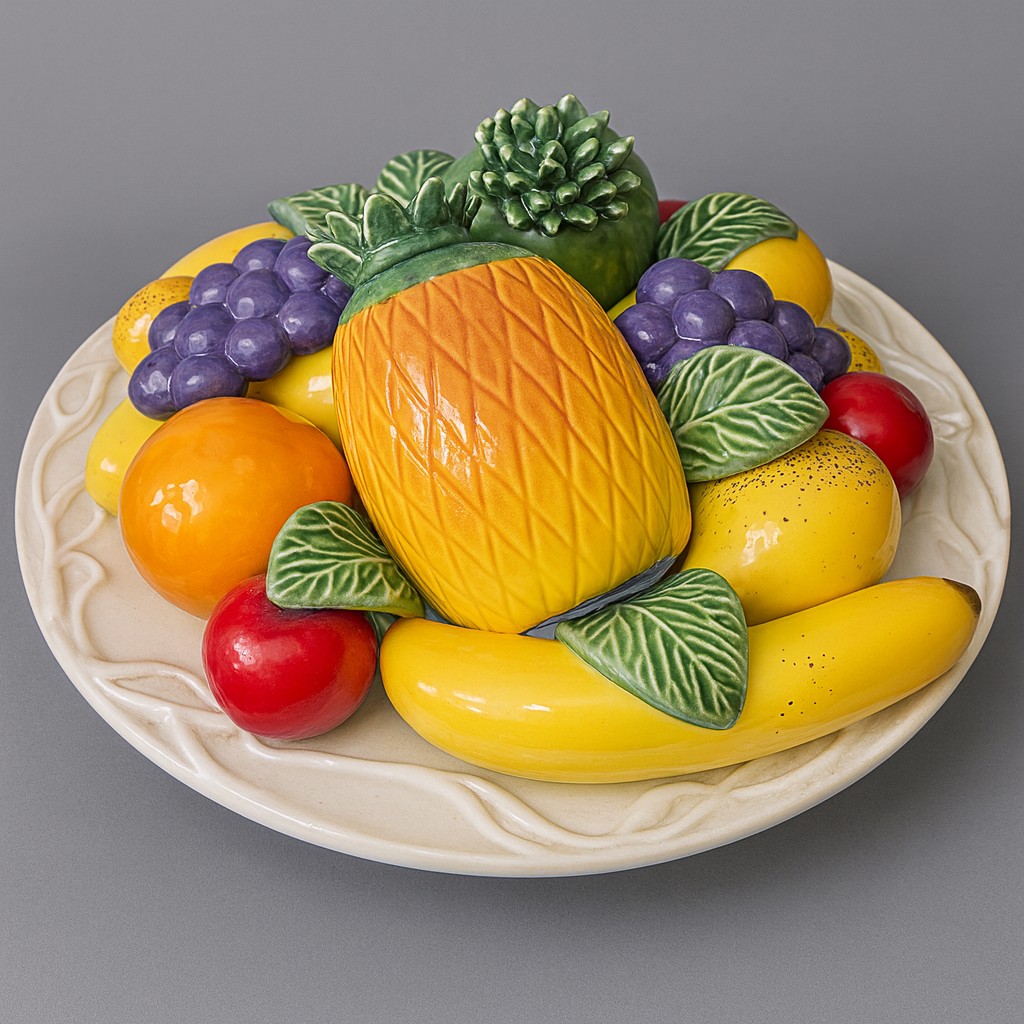 Italy, 20th Century: Decorative Slipware Composition Depicting A Plate Of Fruit