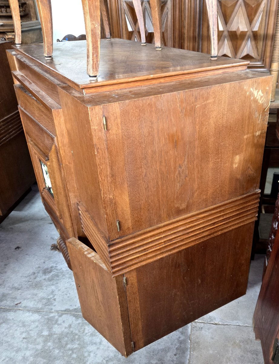 D'aprés Maxime Old :meuble d'apparat a tiroirs dissimulés en chene et ceramique époque Art Déco-photo-8