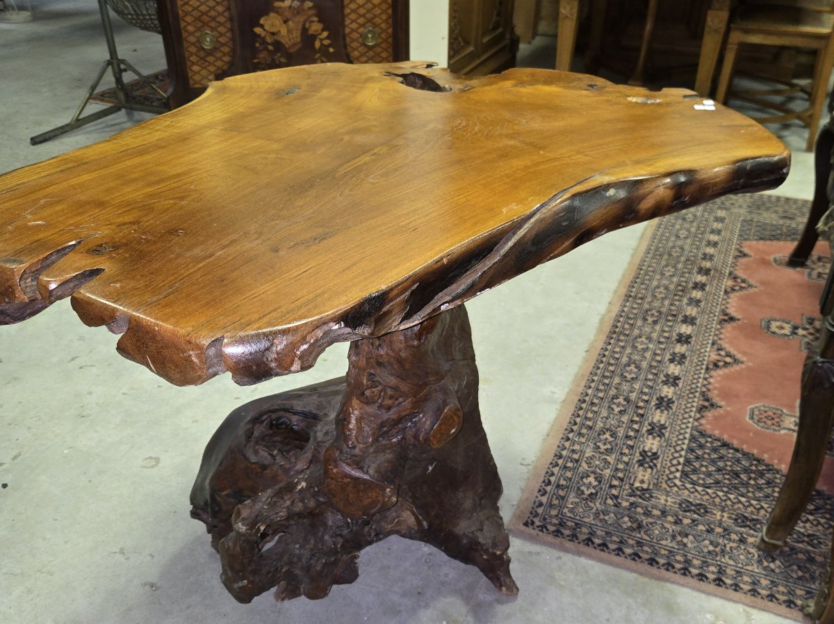 Table Made Of Carved Olive Wood, Crafted From A Root -photo-7